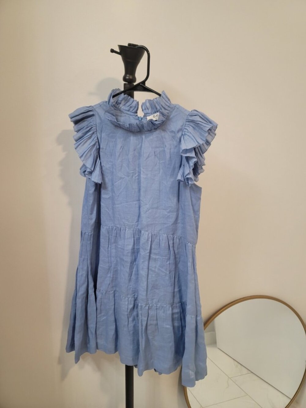Sea Tiered Waverly Flutter Sleeves Ruffle Trim Carolina Blue Dress Size 2